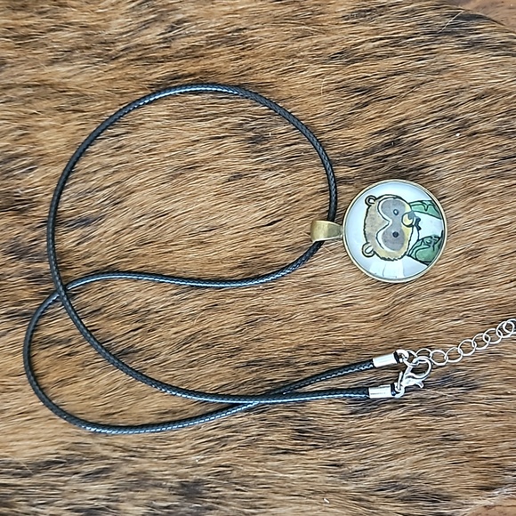 1970s Richard Scarry raccoon in suit book page necklace ooak original page brass - Picture 4 of 5